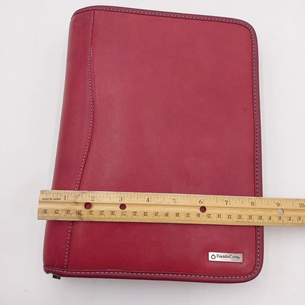 Franklin Covey Red Leather Zip Planner 7 Ring Binder Vtg 11